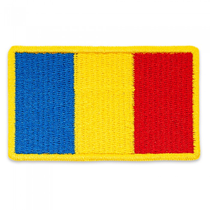 Drapel brodat România contur galben 75x45 mm pentru uniformă